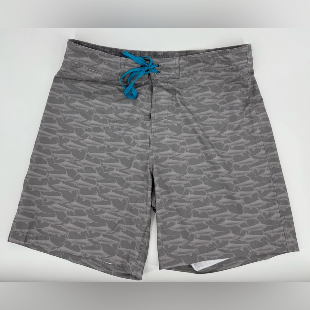 Southern Tide Grey Fish Print Board Shorts Swim Trunks w/ Liner Men’s Size Large